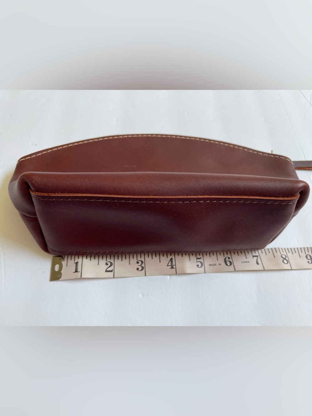 Portland Leather Brown Eclipse Makeup Bag Half-Moon Zip Cosmetic Pouch - Picture 9 of 13